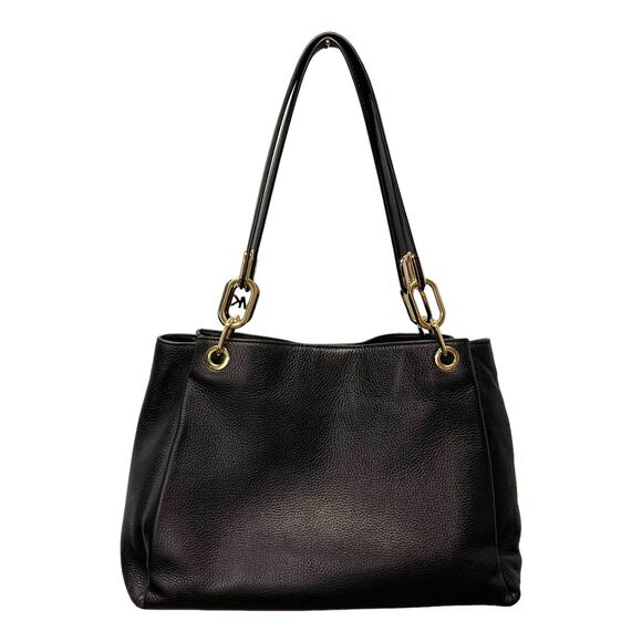 Michael Kors Trisha Black Pebbled Leather Purse Handbag Triple Gusset - Picture 4 of 13